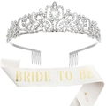 Dettaglio corona in cristallo argento e fascia Bride To Be con spilla dorata - Corona Bianca + Fascia Bianca Lettera Oro (Tessuto Glitterato)