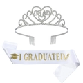 Set de remise des diplômes avec couronne en strass et écharpe satinée blanche - Impression Or Blanc Avec Couronne Blanche / Couronne Blanche + Écharpe Blanche (Lettres Dorées)