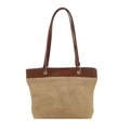 Grande borsa tote in paglia intrecciata e pelle marrone per vacanze estive al mare - Marrone