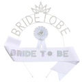 Set sposa con tiara di strass argento, fascia bianca e distintivo decorativo party - Set da 3 Pezzi Argento