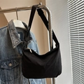 Minimalist black large capacity nylon crossbody bag with adjustable shoulder strap - Black