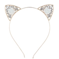 Détail du serre-tête oreilles de chat doré avec roses en résine et cristaux - Fleur Blanche