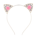 Serre-tête oreilles de chat doré avec roses roses et cristaux brillants pour femmes - Rose