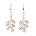 Elegant gold pearl leaf hook earrings for women featuring Greek goddess style aesthetic - Gold