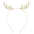 Close-up of golden Christmas reindeer antler headband with sparkling crystal rhinestones - Gold