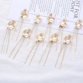 Set of 10 gold leaf hair pins with white pearls for elegant bridal wedding hairstyles - 10 Pieces Pack / Gold