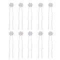 Set di 10 forcine per capelli a forma di U in argento con fiori di strass per acconciature - Stile Argento