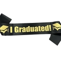 Black satin 'I Graduated!' sash with golden lettering and graduation cap icons - Gold
