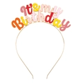 Cerchietto di compleanno con lettere colorate It's My Birthday su base in metallo - Modello Due (Limone/Solare)