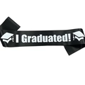 Elegant black satin I Graduated sash with white lettering and graduation cap icons - Silver