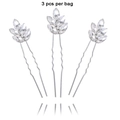 Set di 3 forcine per capelli in argento con foglie di strass per acconciature da sposa - Argento (3 Pz)