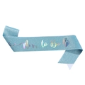 Light blue glitter Mom to Be sash with holographic font and baby footprints for baby showers - One Size / Lake Blue