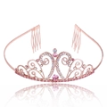 Corona di compleanno Sweet 16 oro rosa con cristalli rosa e design in metallo intagliato - Oro rosa