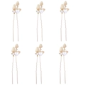 Set of 6 golden leaf hair pins with white pearls for elegant bridal hair styling - Set of 6 / Gold