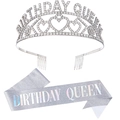 Set tiara di cristallo e fascia glitterata Birthday Queen per feste di compleanno - Taglia unica / Argento