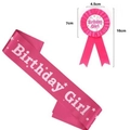 Set fascia e spilla rosa Birthday Girl per feste con motivi a stelle bianche - Rosa Rossa