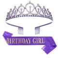Ensemble tiare en cristal violet et écharpe Birthday Girl pour anniversaire - Fille d'Anniversaire Violet et Or