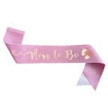 Pink glitter Mom to Be sash with gold lettering and baby footprints for party - One Size / Pink and Rose Gold