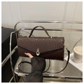 Dunkelbraune Handtasche mit Webstruktur, Goldverschluss und verstellbarem Schultergurt - Kaffeebraun