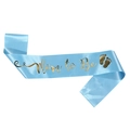 Blaue Satin Mom to Be Schärpe mit Goldfolie und Babyfüßen für Babypartys und Gender Reveal - Einheitsgröße / Blaues Band mit Goldener Schrift
