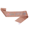 Fascia Hen Party in paillettes oro rosa con scritte laser iridescenti per feste - Tessuto Glitterato Oro Rosa
