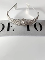 Silver rhinestone tiara with heart crystal and matching glitter party sash set - White Set (Glitter Fabric)