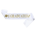 Fascia per laurea in raso bianco con scritta dorata I Graduated e tocco accademico - Taglia unica / Bianco Con Testo Dorato