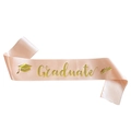 Pink satin graduation sash with gold Graduate text and doctoral cap icon - One Size / Rose Gold With Gold Text (JD063) / Rose Gold