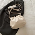 Chic cream white pleated bucket bag with long leather strap for casual wear - White Without Pendant