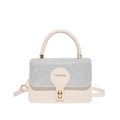 Creamy white shoulder bag with silver glitter flap and gold Fashion logo detail - Silver