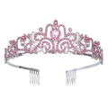 Elegant silver crown with pink rhinestones and drop-shaped crystal for birthday parties - Pink