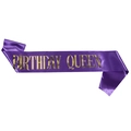 Écharpe Birthday Queen en satin violet avec impression dorée pour fêtes d'anniversaire - Reine d'Anniversaire Violet et Or Écharpe Uniquement