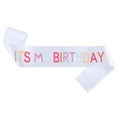 Écharpe d'anniversaire en satin blanc avec texte arc-en-ciel Its My Birthday pour fête - Macaron Blanc Arc-en-ciel 2 (JD041)