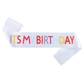 Écharpe de fête en satin blanc avec texte 'It's My Birthday' aux couleurs de l'arc-en-ciel - Blanc avec Multicolore Type 3
