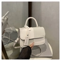 Dettaglio della trama in pelle bianca e tessuto intrecciato su una borsa a tracolla moderna - Bianco