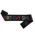 Écharpe Birthday Girl en satin noir avec texte arc-en-ciel pour décoration de fête - Taille unique / Écharpe Birthday Girl Noire (JD043)