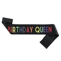 Écharpe d'anniversaire noire satinée Birthday Queen avec lettrage arc-en-ciel - Taille unique / Écharpe Birthday Queen Noire (JD044)