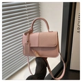 Borsa a tracolla rosa minimalista con cuciture a trama e manico superiore circolare - Rosa