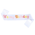 Écharpe d'anniversaire en satin blanc avec texte coloré pour les filles en fête - Taille unique / Blanc avec Multicolore Type 2(JD066)