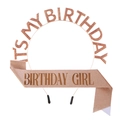 Set compleanno oro rosa con fascia glitter e tiara in metallo It's My Birthday per feste - Cerchietto Oro Rosa + Fascia Girl Oro Rosa