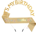 Set festa con cerchietto corona It's My Birthday dorato e fascia dorata glitterata - Cerchietto Oro Intenso + Fascia Birthday Oro Intenso