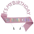 Set con fascia rosa glitterata e cerchietto in metallo argentato per compleanno - Cerchietto Rosa + Fascia Girl Rosa