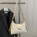 Borsa sottobraccio minimalista in pelle crema con fibbia dorata in stile vintage francese - Bianco Sporco