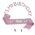 Set festa con diadema rosa glitter 'IT'S MY BIRTHDAY' e fascia olografica - Cerchietto Rosa + Fascia Birthday Rosa