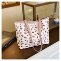 Bolso tote de lona blanca con estampado de cerezas y correas rosas para mujeres - Estilo Estampado de Cereza (Estilo 1)