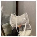 Chic beige sequin underarm bag with silver chain strap and large transparent sequins - White