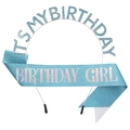Sky blue It's My Birthday tiara and sash set with glitter details for birthday party - Lake Blue Headband + Lake Blue Girl Sash