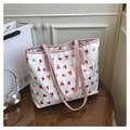 Bolso tote elegante con estampados de osos rosas y corazones rojos y ribete de cuero - Estilo de Oso Corazón (Estilo 2)