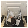 Sac à bandoulière à paillettes argentées avec chaîne, accessoire de fête chic pour femme - Argent