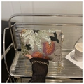 Sac à bandoulière à paillettes florales avec broderie de feuilles sur tissu beige - Kaki